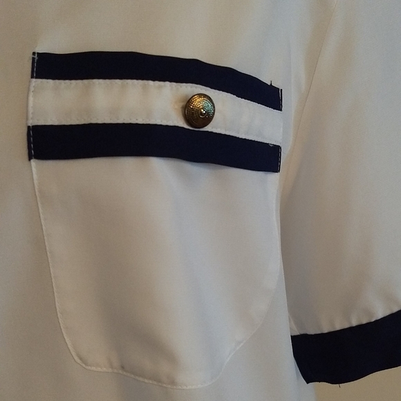 🌷‼️5/$20  - Vtg Marine White Shirt Button Blouse Formal Blue L - Picture 6 of 7